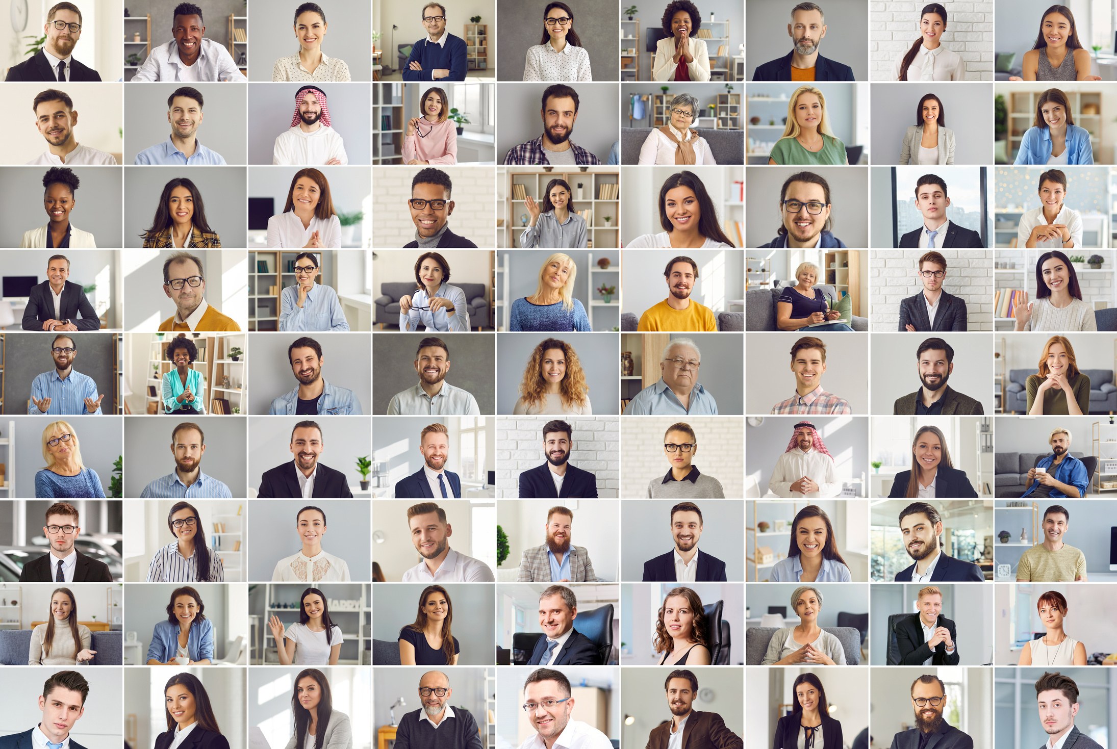 Mosaico de pessoas conectadas por videoconferência, imagem ilustrativa da apresentação CENSIND
